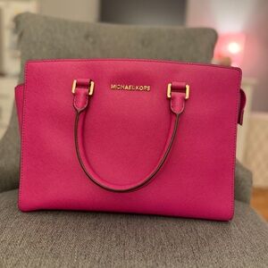 Michael Kors Pink Satchel with Gold Accents